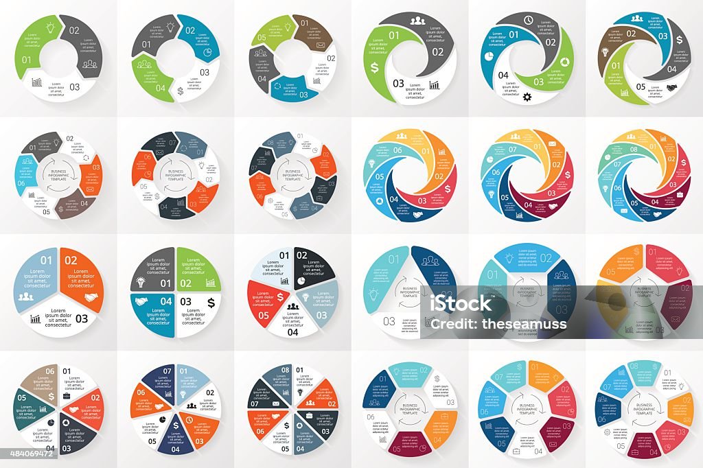 Círculo de flechas Vector de infografía conjunto. Plantilla de diagrama de ciclo, gráfico de - arte vectorial de Círculo libre de derechos