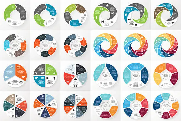 Vector illustration of Vector circle arrows infographics bundle. Template for cycle diagram, graph