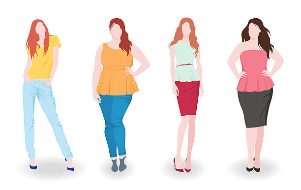 Slim and fat fashion women Vector illustration of isolated slim and fat fashion women big belly girls stock illustrations