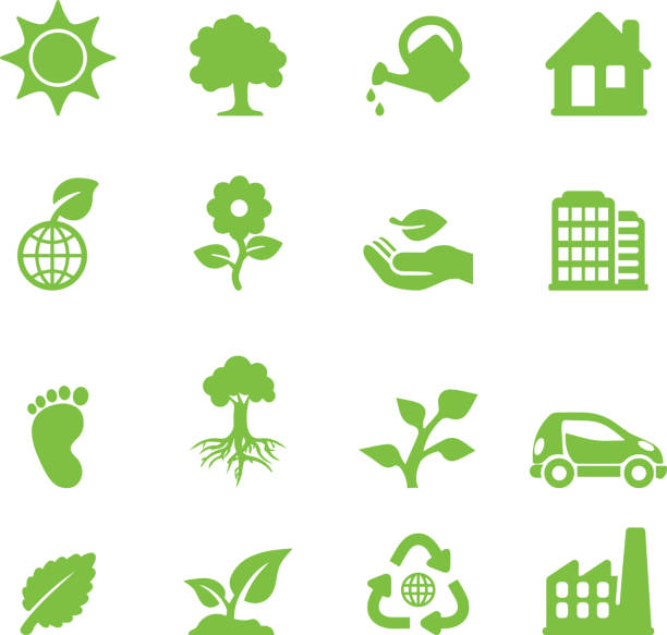 ilustrações de stock, clip art, desenhos animados e ícones de ícones de ecologia verde silhueta - pollution planet sphere nature