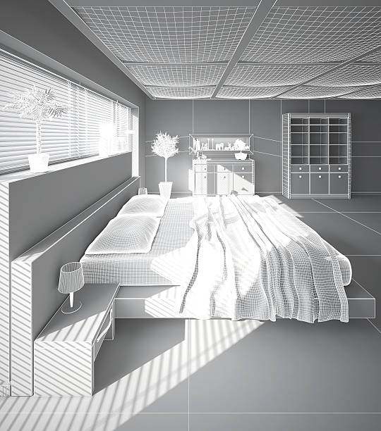 istock 3D interior rendering of a modern bedroom 484087388