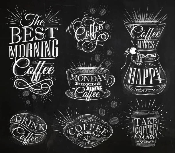 커피 징후 분필 - coffee coffee crop sign cafe stock illustrations