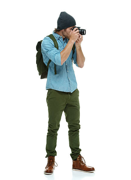 Fotógrafo com Câmera em acção - fotografia de stock