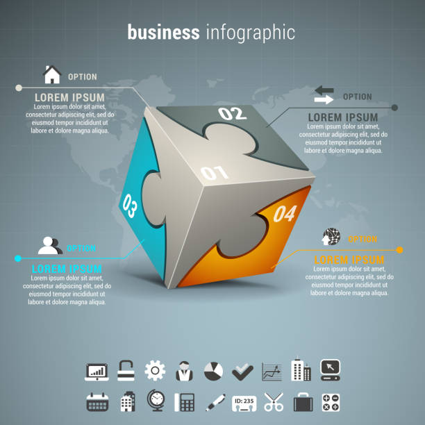 비즈니스 인포그래픽 - orange visualization built structure cube stock illustrations