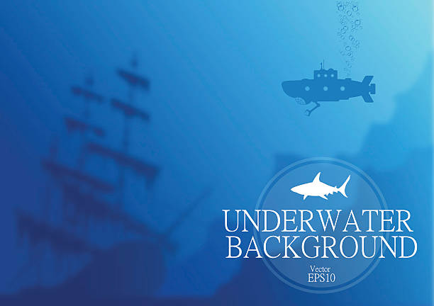 Blurred underwater background Blurred underwater background with old ship and submarine silhouette. Mesh is used in background. sinking ship pictures pictures stock illustrations