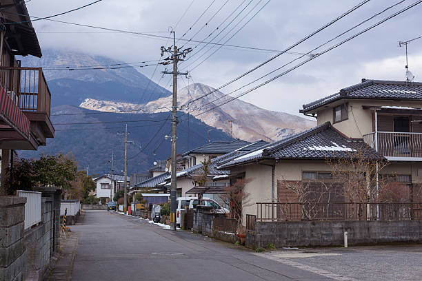 istock Small village with mountain and river 484097640