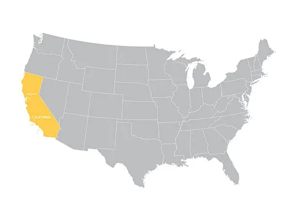 Vector illustration of map of United States with indication of California