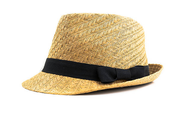 istock Pretty straw hat with ribbon white background 484102937