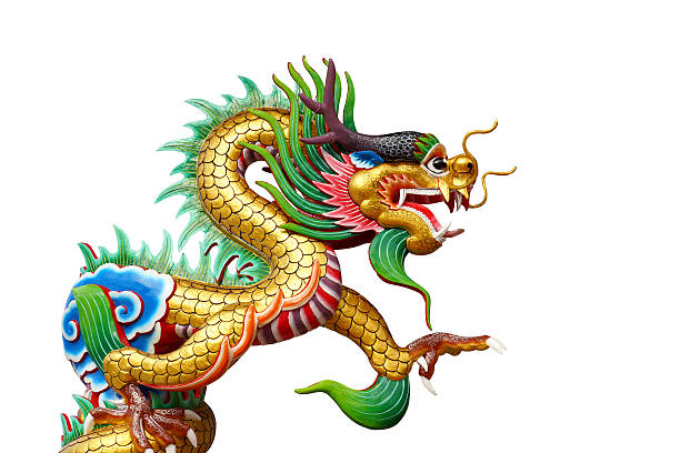 istock Colorful dragon statue on white in Chinese Shrine. 484104645