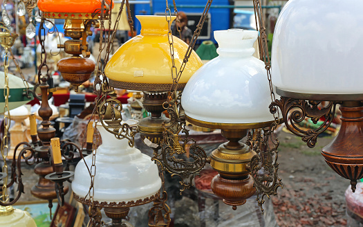 Antique Hanging Lamps And Chandeliers at Flea Market