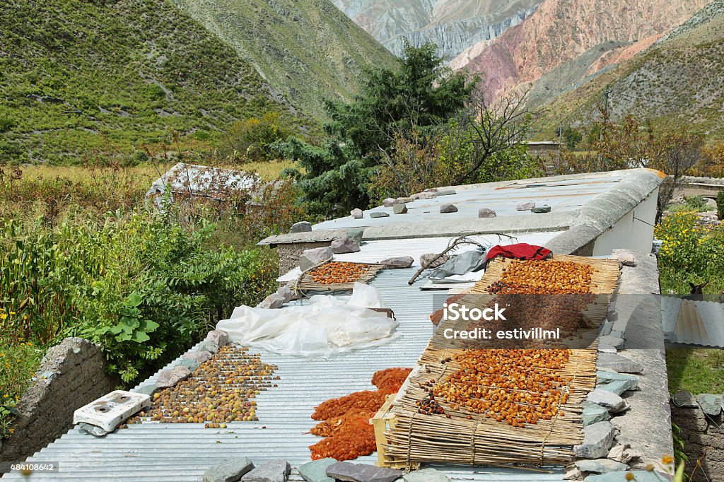 Views of peaches drying and mountains at background Views of peaches drying and mountains at background in the way to San Isidro village, Salta province, Argentina Argentina Stock Photo