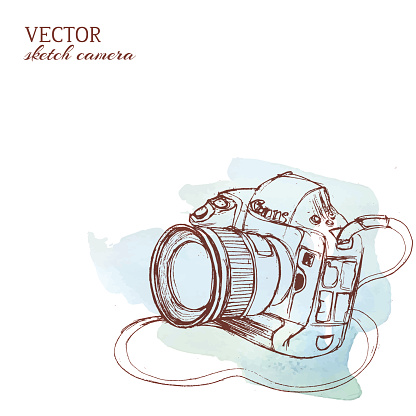 Sketchy vector camera with watercolor background