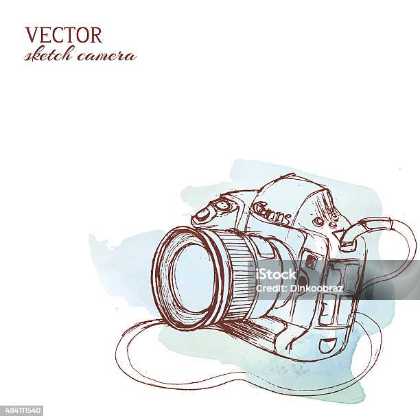 Sketchy Vector Camera With Watercolor Background Stock Illustration - Download Image Now - Camera - Photographic Equipment, Sketch, Drawing - Art Product