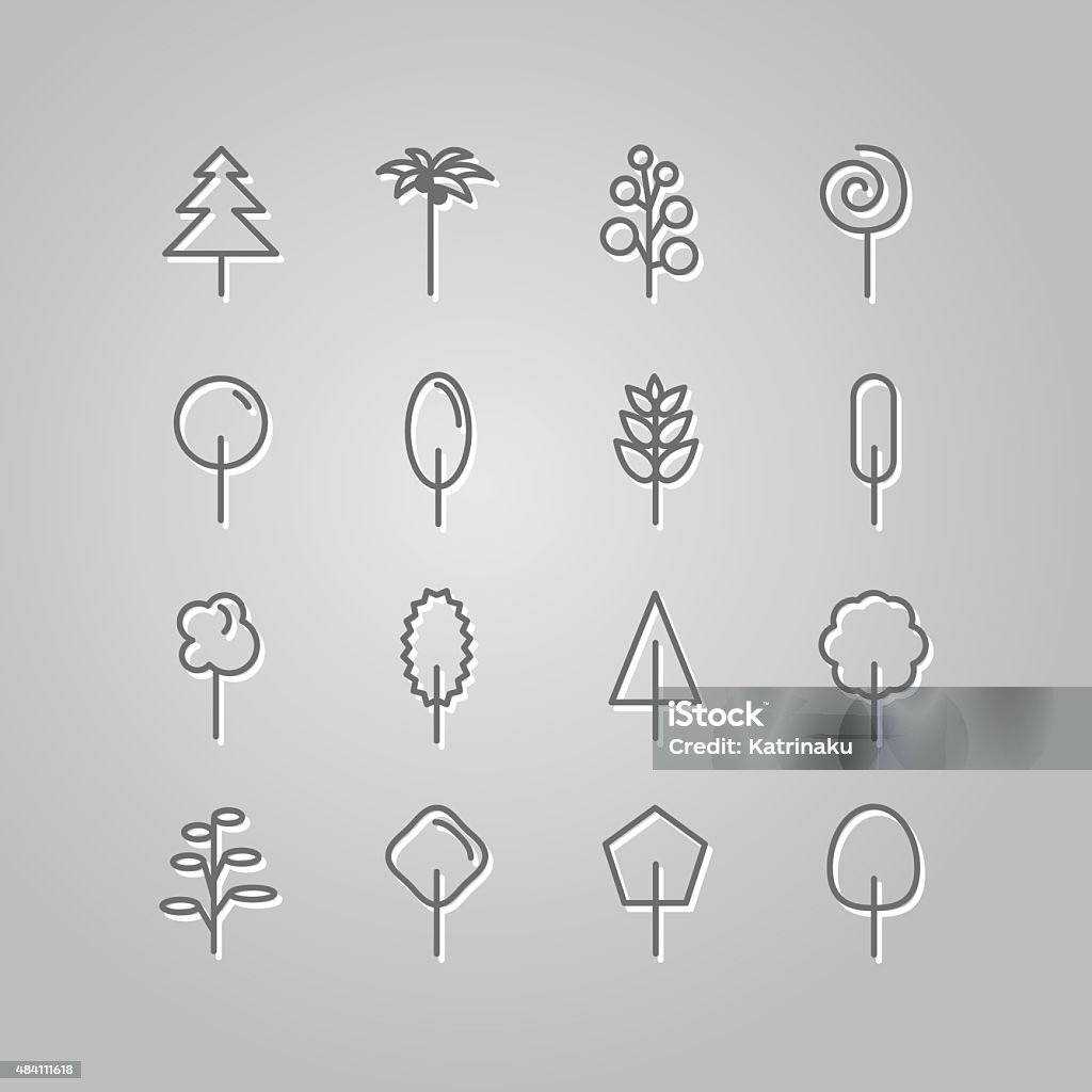 Set of line icons. Trees: palm tree, fir-tree, oak, pine. Set of line icons. Trees: palm tree, fir-tree, oak, pine. Vector illustration 2015 stock vector