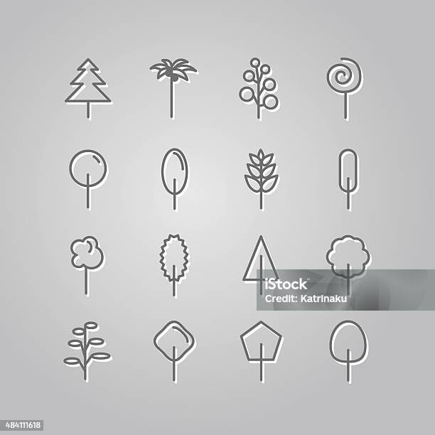 Set Of Line Icons Trees Palm Tree Firtree Oak Pine Stock Illustration - Download Image Now