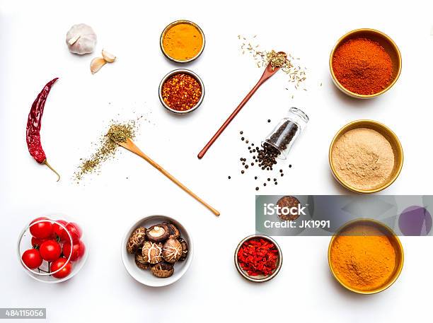 Food And Spices Herb For Cooking Stock Photo - Download Image Now - Spice, White Background, Ingredient