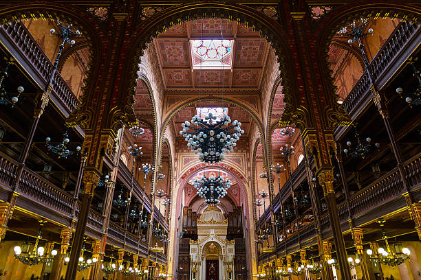 The Great Synagogue in Budapest Wide-angle view of Budapest Great Synagogue (Dohány Street Synagogue - 1854-1859), the largest synagogue in Europe and one of the largest in the world. synagogue photos stock pictures, royalty-free photos & images