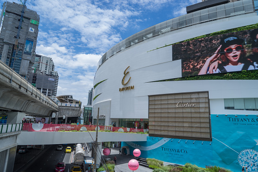 Bangkok, Thailand - August 9, 2015:  Bangkok locals and tourists are gathering at the Em District Station. This is a newly renovated sky train station that connect 2 luxury department stores together. 