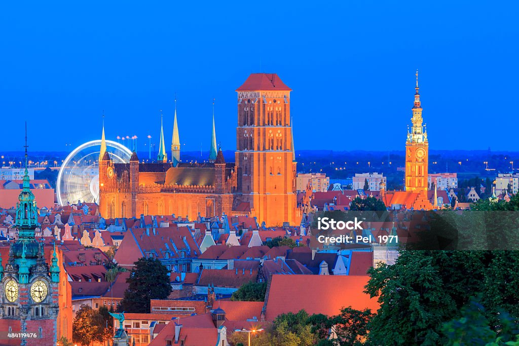 Gdansk. St. Mary's Church at night View of the historic center of Gdansk, and St. Mary's Church at night. 2015 Stock Photo