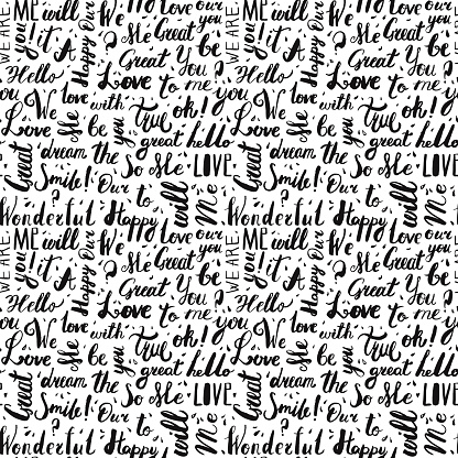 Handwritten Vintage Ink Words Vector Seamless Pattern With Drops Stock ...