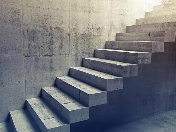 Photo of Abstract concrete interior, cantilevered stairs 3d