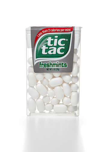 Miami, USA - January 17, 2015: tic tac freshmints plastic container. tic tac brand is owned by FERRERO S.P.A