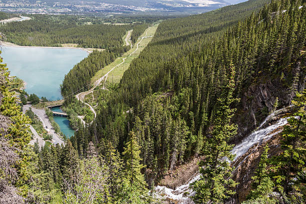 istock waterfall and the lake in Canmore 484124470