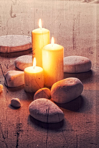 istock zen still life,big candles and stones for textured effect 484124524