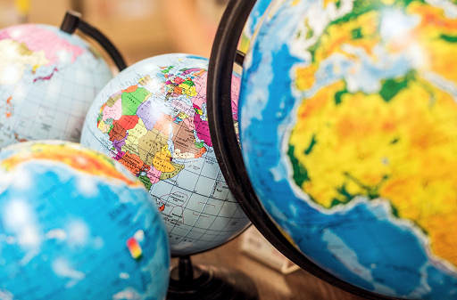 Classroom globes in different sizes.