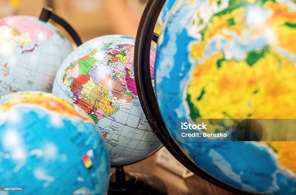 Classroom globes Classroom globes in different sizes. Cartography Stock Photo