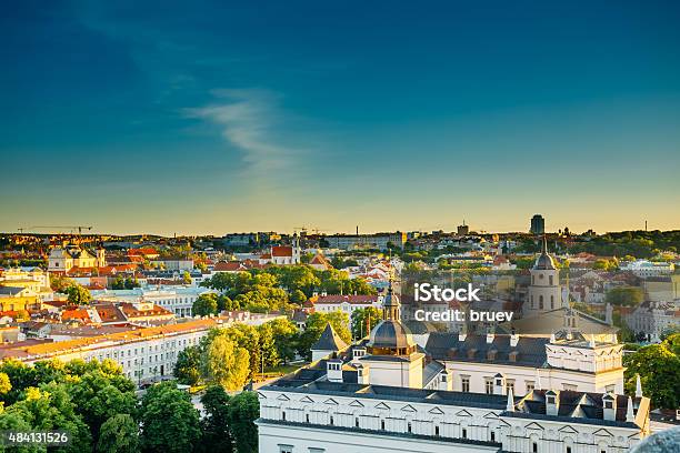 Sunset Sunrise Cityscape Of Vilnius Lithuania In Summer Beauti Stock Photo - Download Image Now