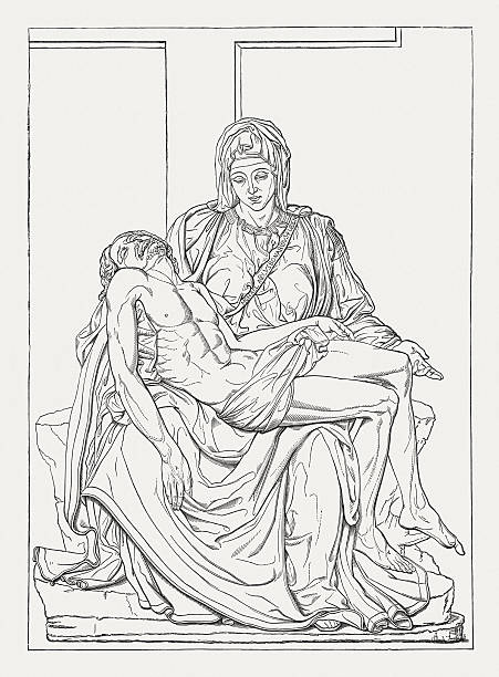 pietà (st. peter's basilika im vatikan) von michelangelo, veröffentlichte 1878 zogen - pieta michelangelo statue st peter stock-grafiken, -clipart, -cartoons und -symbole