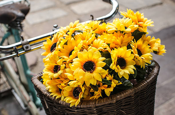 Bicycle decorated with sunflowers