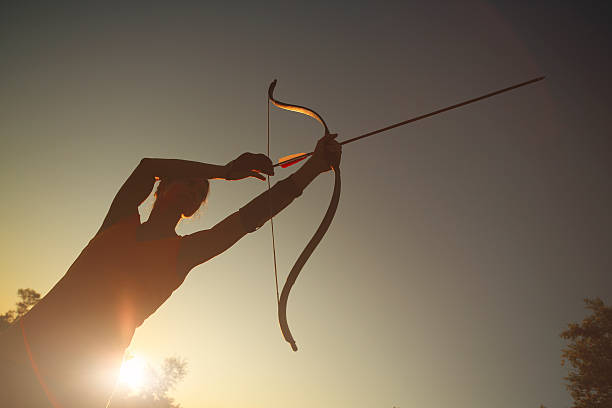 istock Female archer in the field at sunset 484137456