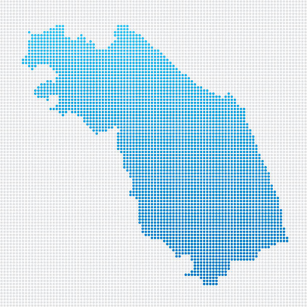 illustrazioni stock, clip art, cartoni animati e icone di tendenza di italia regioni marche mappa blu a pois - marche