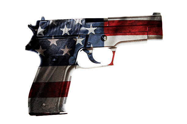 Gun Handgun and American flag composite gun control photos stock pictures, royalty-free photos & images