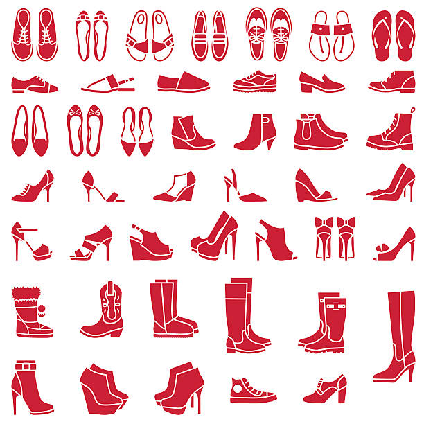 Shoes Vector icons of different shoes and boots red boot stock illustrations