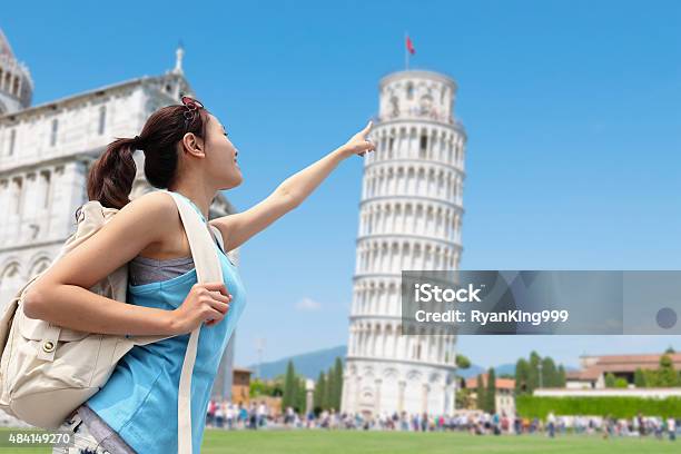 Happy Woman Travel In Italy Stock Photo - Download Image Now - Leaning Tower of Pisa, Pisa, 2015