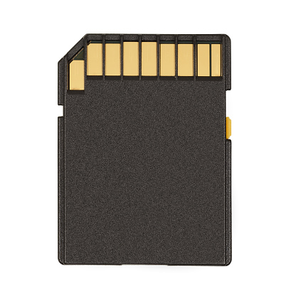 Black SD Memory Card. Isolated on white background. With clipping path