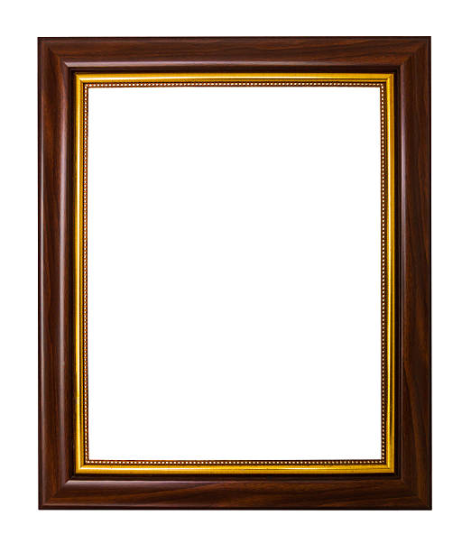 istock wooden with golden frame isolated on white 484156458