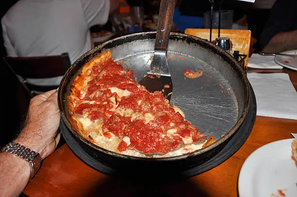 View of a Chicago-Style Deep Dish Pizza