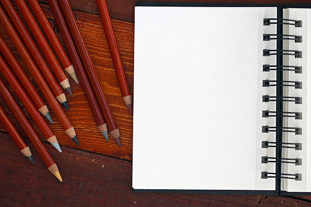 Blank Notebook and Pencils stock photo