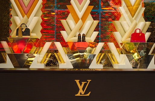 Paris, France - May 24, 2015 : Louis Vuitton window display shop at Champ Elysee Avenue in Paris, France.
