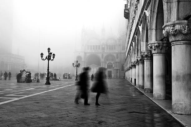 Misty morning in St Mark's Square, Venice stock photo