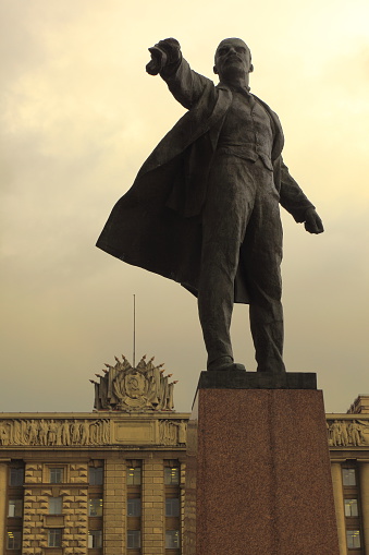 Lenin Statue in front of House of Soviets, Moscow Square. Saint Petersburg, Russia.