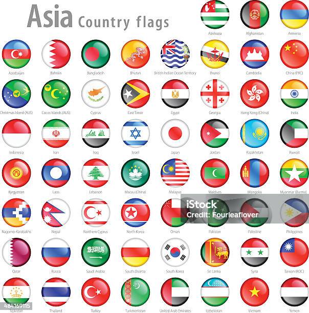 Asian National Flag Buttons Set Stock Illustration - Download Image Now - Flag, Asia, Country - Geographic Area