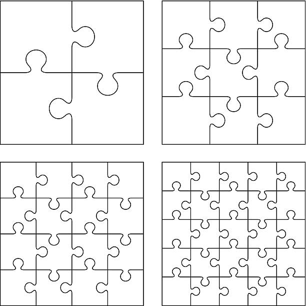 Puzzles White puzzles. 4, 9, 16 and 25 pieces. jigsaw puzzle stock illustrations