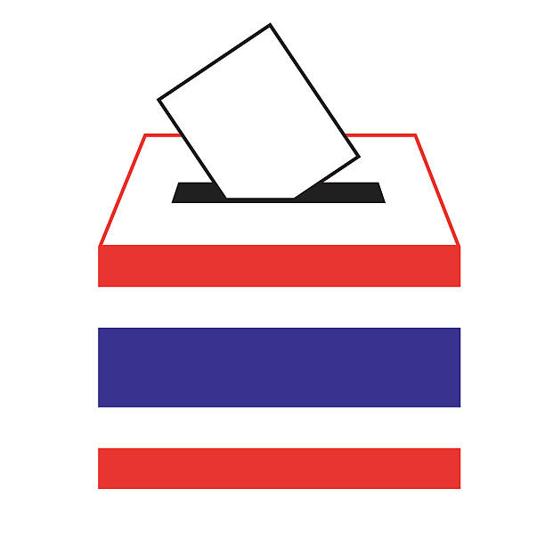 vote label in a slot of box, Vector, Illustration vote label  (vote symbol, vote icon, ballot box, hand putting a voting ballot in a slot of box) Thai flag, Voting in Thailand, Vector, Illustration designate stock illustrations