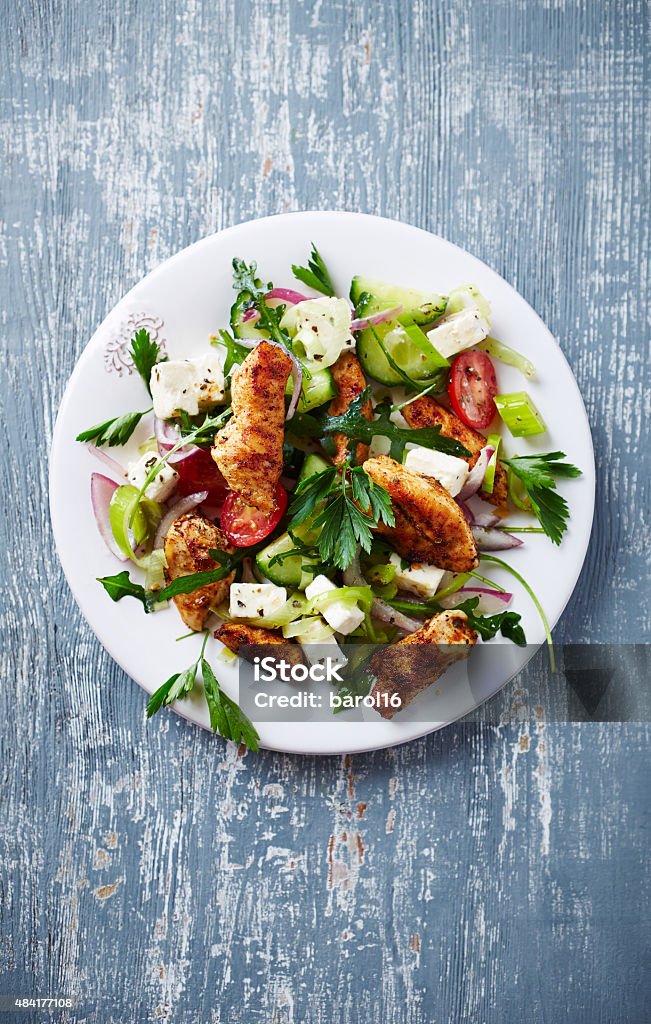 Chicken Salad Chicken salad with feta, vegetables and herbs Chicken Salad Stock Photo
