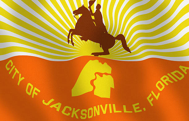 Waving City Flag of Jacksonville State of Florida Series Digitally created image of a waving State of Florida - City flag. jacksonville symbol stock pictures, royalty-free photos & images